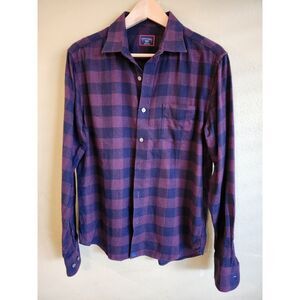 Untuckit Men's Cotton Long Sleeve Flannel Button Up Shirt Red Blue Plaid Size‎ M